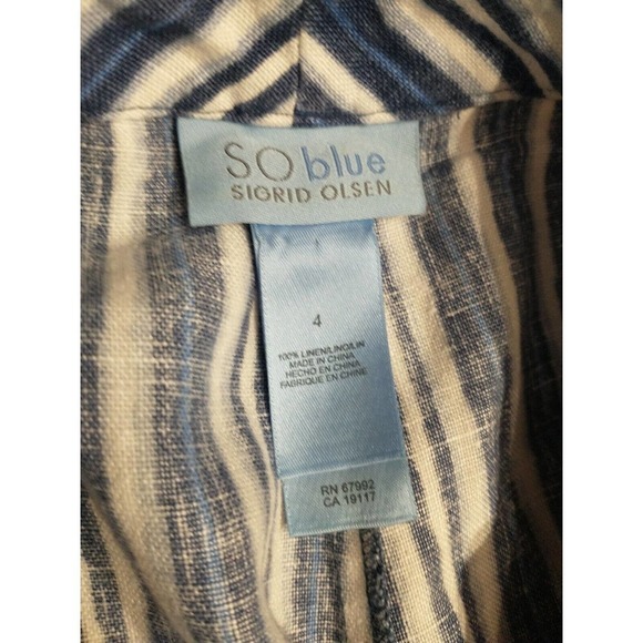 SIGRID OLSEN Capri Crop Lantern Pants Size 4 Blue Stripe Linen Pockets Lagenlook - Picture 2 of 3